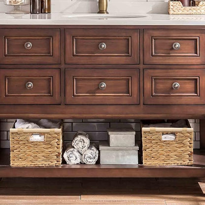 BSTNASI Natural Water Hyacinth Storage Baskets for Organizing Small Wicker Baskets With Handles, Woven rectangle Baskets for Storage Baskets for Shelves, Large Rectangular Towel Basket