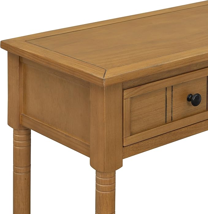 Knocbel Antique Entry Console Table with 2 Drawers & Bottom Open Shelf, Wood Sofa Tables for Entryway Hallway Living Room, 35.34" W x 13.8" D x 30.25" H, Natural