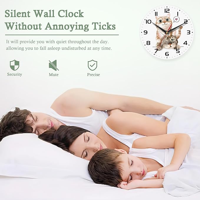Wall Clock for Bathroom,Funny Cats Wall Clocks Silent Non-Ticking Battery Operated Clock 10 Inch,Wall Clocks Decorative for Living Room,Kitchen,Office
