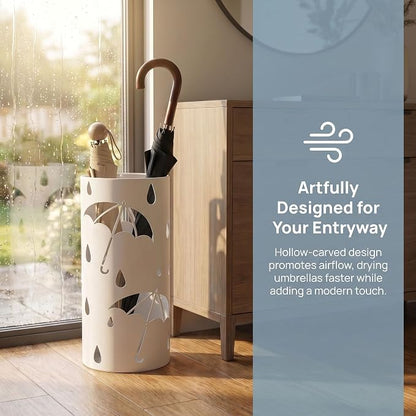 BEWBBAT Umbrella Stand Rack for Entryway, Freestanding Round Metal Umbrella Holder, Rain Collection Umbrella Organizer Bin for for Can Walking Stick, Home Office Decor, Hold 4-5 Umbrellas