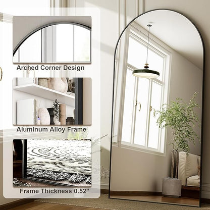 HARRITPURE 71"x30" Arched Full Length Mirror Free Standing Leaning Hanging Mounted Mirrors Aluminum Frame Modern Simple Home Decor for Living Room Bedroom Cloakroom, Black