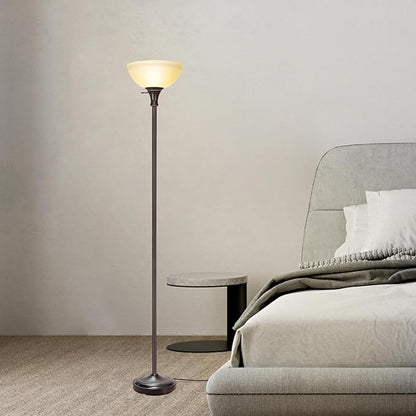 HonoDing Floor Lamp Frosted White Glass Bowl Shade - for Room Decor - Bedroom Decor - Floor Lamp for Bedroom - Floor Lamps for Living Room (Brown)
