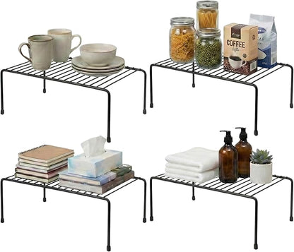 Evelots Kitchen Cabinet Wire Shelf Organizer/Rack - 4 Pack Sturdy Metal Shelf Risers - Double Your Counter Space - Great for Kitchen, Freezer, Pantry and Bathroom - Rustproof - Black