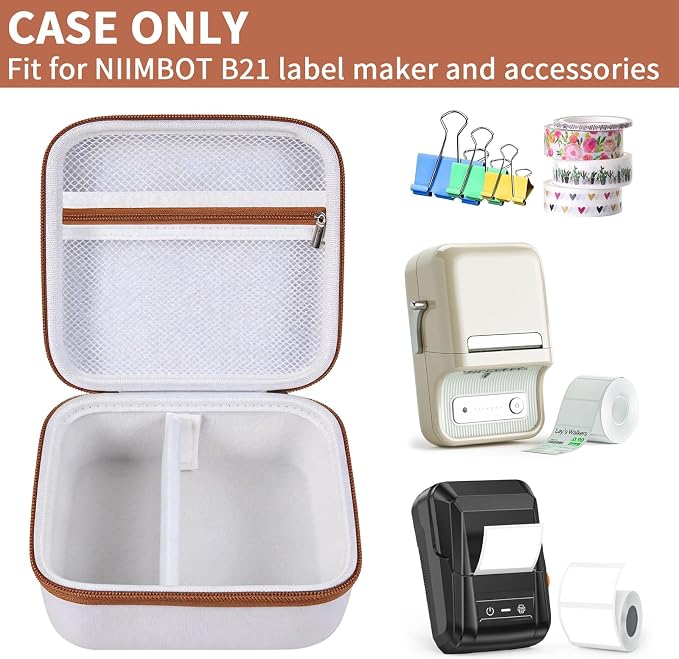 ALKOO Case Compatible with NIIMBOT B21 / Pro / B1 Label Maker Wireless Thermal Label Printer, Holder for Inkless Label Maker & Labeling Tapes Refills, with Mesh Pocket for Cable Accessories (White)