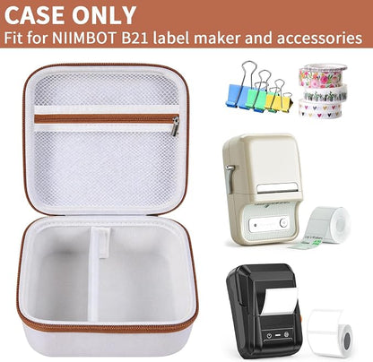 ALKOO Case Compatible with NIIMBOT B21 / Pro / B1 Label Maker Wireless Thermal Label Printer, Holder for Inkless Label Maker & Labeling Tapes Refills, with Mesh Pocket for Cable Accessories (White)