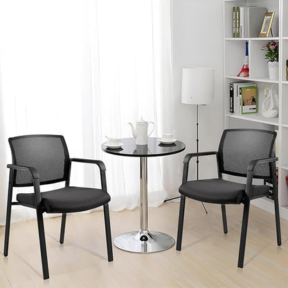 CLATINA Mesh Back Stacking Arm Chairs with Upholstered Fabric Seat and Ergonomic Lumber Support for Office School Church Guest Reception Black 4 Pack Set New Version
