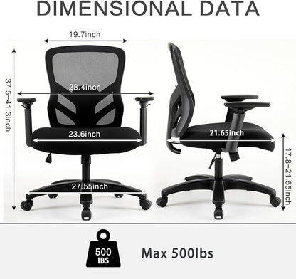 YFO Big and Tall Office Chair 500LBS - Computer Desk Chair with Adjustable Lumbar Support, Heavy Duty Ergonomic Mesh with 360 Rotation 4D Arm and Extra Wide Comfty Seat, Quiet Wheels for Adults