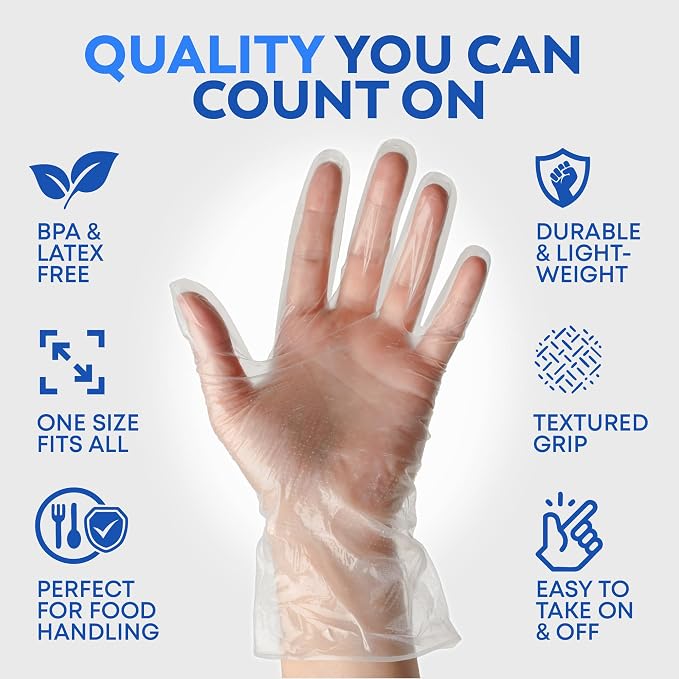 Disposable Plastic Gloves 1200 Pack – Food Safe, BPA & Latex-Free HDPE Cryogenic Gloves for Cooking, Food Prep, Kitchen Use, Serving & Crafts – Clear, Single-Use, Comfortable Fit