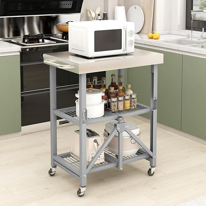 Hymula 3-Tier Stainless Steel Rolling Utility Cart, 300 LBS Capacity Heavy Duty Foldable Service Cart with Wheels for Kitchen, Garage, Restaurant, Warehouse & Outdoor Use