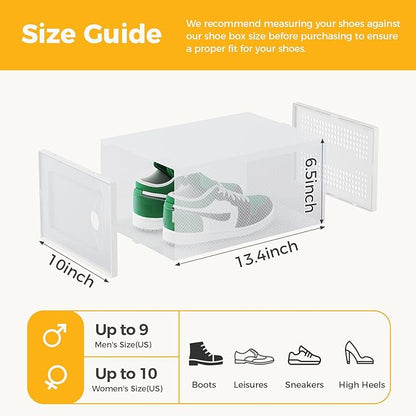 Sweetcrispy Shoe Storage Boxes, Clear Plastic Stackable Shoe Rack Organizer with Lids for Closet, Foldable Sneaker Container, Under Bed and Entryway, 12 Pack, Clear White