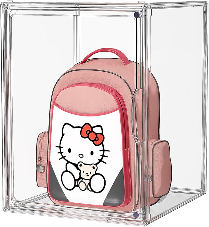 Purse Organizer for Closet, Handbag Storage Organizer Stackable Display Box with Magnetic Door, Acrylic Display Case for Collectibles, Closet Storage Bins for Figures, Wallet, Dolls, 1 Pack