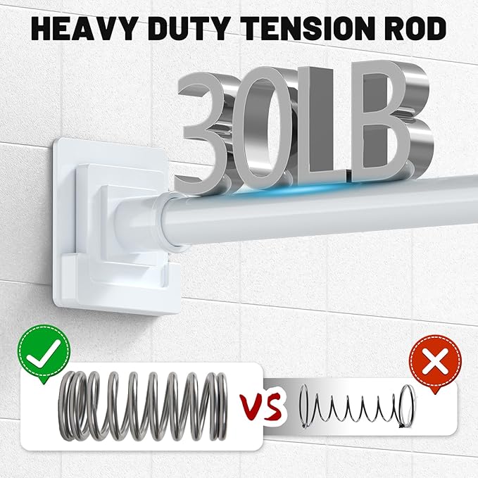 UIOSANRT White Shower Curtain Rod 31-55 inches with Holders, Stainless Steel Shower Rod & Tension Rod, Adjustable Tension Shower Curtain Rod for Bathroom, Windows, Closet