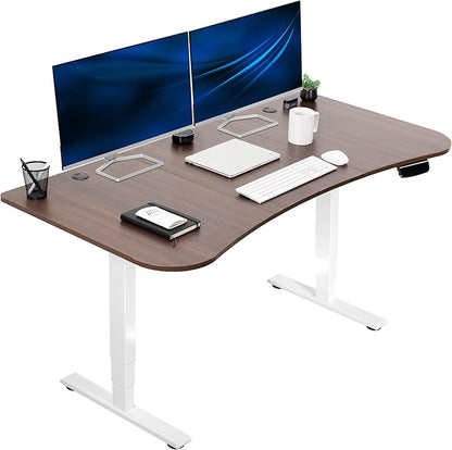 VIVO Electric 63 x 32 in Standing Desk, Memory Height Adjustment, 176 lb Frame Support, 2E Series, Dark Walnut Top White Frame, DESK-KIT-2EWD