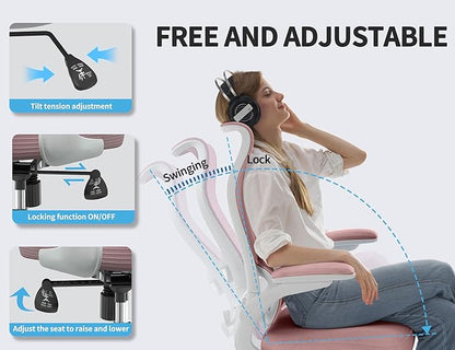 TRALT Ergonomic Office Chair - Desk Chair with Wave High Back Adjustable Lumbar Support Computer Chair - Gaming Chairs Mesh Backrest and PU Leather Seat for Home Reading Chairs to Adults(PIK)