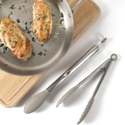 Calphalon Edge 2 Piece Stainless Steel Kitchen Tongs Set W/Silicone Heads - Taupe