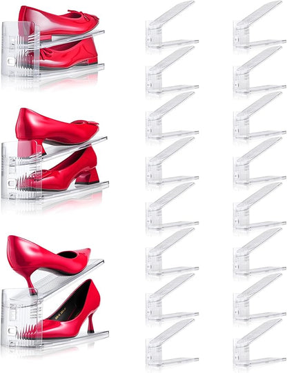 Adjustable Shoe Slots Organizer,16PACK Transparent Shoe Stackers Shoe Rack Holder Shoe Space Savers Double Layer Stack Shoe Racks for Closet Organization(Transparent)