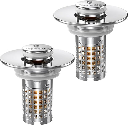 Sink Stopper Hair Catcher, Pop-up Sink Drain Strainer with Removable Stainless Steel Strainer Basket Hair Catcher, Bathroom Sink Strainer for Bathroom Sink Stopper Replacement(New-2pcs)