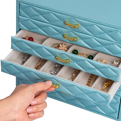 Extra Large Jewelry Box Organizer with 10 Drawers - Premium Faux Leather Storage Case & Velvet Lining | Modern Scandinavian Design for Rings, Necklaces, Earrings
