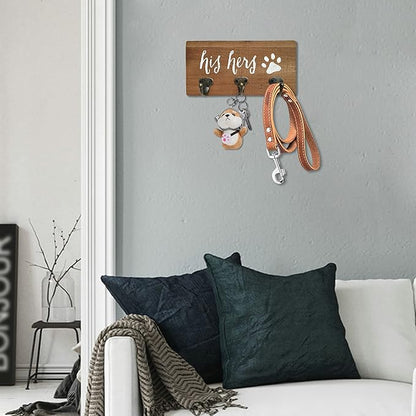 Key Holder Wall Mount, Dog Leash Holder for Wall, Decorative Rustic Entryway Hooks, Farmhouse Home Decor His Hers Gifts