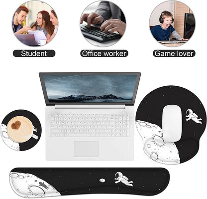Ergonomic Mouse Pad with Wrist Rest and Keyboard Wrist Rest, Mousepad and Wrist Rest for Computer Keyboard, Pain Relief, Non-Slip Rubber Base, Mouse Pad with Wrist Support for Gaming, Astronaut