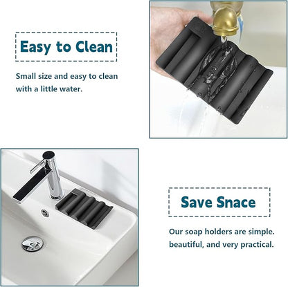 Silicone Soap Dish,Self Draining Soap Holder Perfect for Shower,Bathroom Sink,Kitchen Sink & Travel,Non-Slip Bar Soap Holder Extend Soap Life,Keep Soap Bars Dry & Easy Cleaning Black-1Pcs