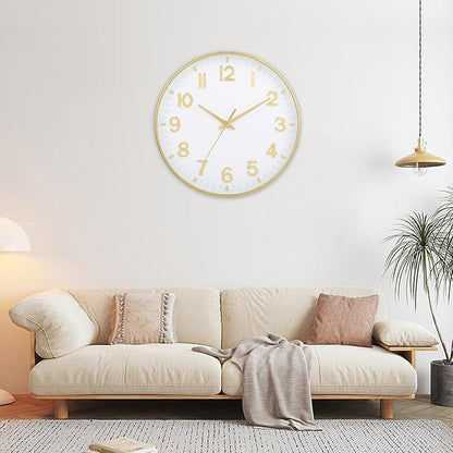 HZDHCLH Wall Clocks Battery Operated,Wall Clock White Gold,8 inch Wall Clock Silent Non Ticking Modern 3D Numbers for Office Kitchen Classroom Bedroom Living Room Decor