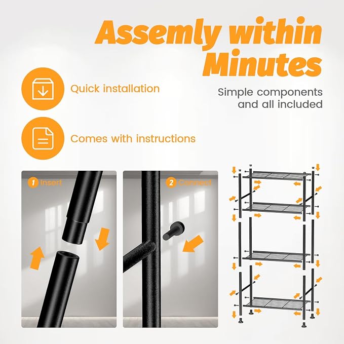 Abiglifty Storage Shelves, 4-Tier Wire Shelving, Metal Shelving with Adjustable Leveling Feet, Garage Storage for Bathroom, Closet, Kitchen