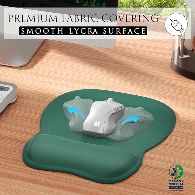 MROCO Ergonomic Mouse Pad with Gel Wrist Rest, 9.4 x 8.1 in, Forest Green | Ergonomic Shape Design, Multiple Pattern Options, Gel Wrist Comfort, Smooth Lycra Surface, Non-Slip PU Base