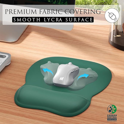 MROCO Ergonomic Mouse Pad with Gel Wrist Rest, 9.4 x 8.1 in, Forest Green | Ergonomic Shape Design, Multiple Pattern Options, Gel Wrist Comfort, Smooth Lycra Surface, Non-Slip PU Base