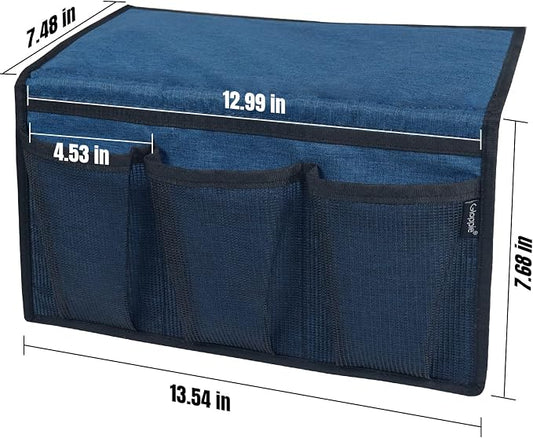 Gloppie Bedside Caddy with Pockets - Remote Holder & Storage Organizer - Blue