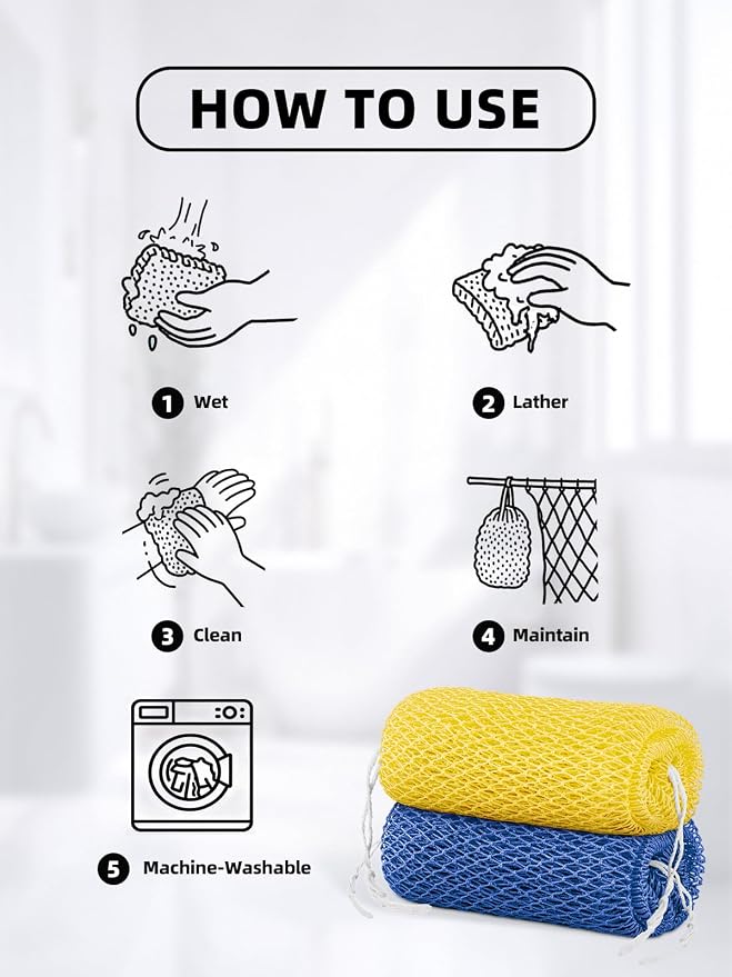 Cleangor 2Pcs African Net Sponge Authentic with Knots - Exfoliating Body | Scrubber for All Skin Types, African Bath Sponge, Wash Cloth, Gentle Exfoliation Shower Rag for Women Daily Use