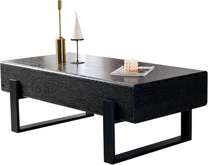 LKTART 47'' Rectangle Coffee Table for Living Room, Marble Pattern Desktop, Stable Metal Tea Table Legs for Dining Room Apartment Small Space (Black)