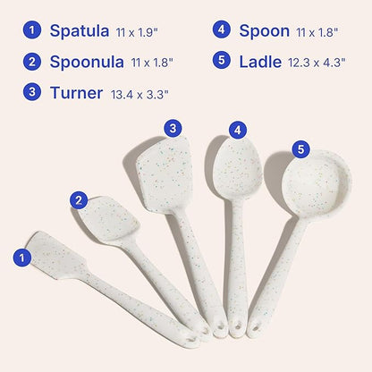 GIR 5-Piece Silicone Kitchen Utensils Set, Non-Toxic Cooking Utensils for Cooking and Baking, Heat Resistant, Food Grade, Dishwasher Safe Rubber Spatula, Ladle, Spoon - Party Confetti