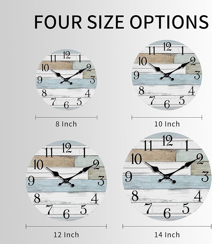 KECYET Wall Clock Battery Operated 10 Inch Silent Non Ticking Coastal Design Country Rustic Retro Decorative for Bathroom Kitchen Living Room Bedroom