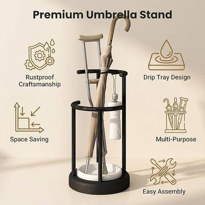 Umbrella Stand with Detachable Drip Tray, Umbrella Holder for Entryway, Rust Proof Umbrella Storage Rack for Homes, Offices, Mudrooms