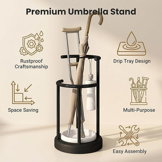 Umbrella Stand with Detachable Drip Tray, Umbrella Holder for Entryway, Rust Proof Umbrella Storage Rack for Homes, Offices, Mudrooms
