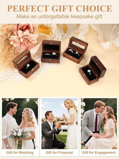 Custom4U Personalized Name Wooden Ring Box 2 Slots Vintage Rustic Ring Holder Box for Wedding Ceremony Rectangle Storage Jewelry Box for Women