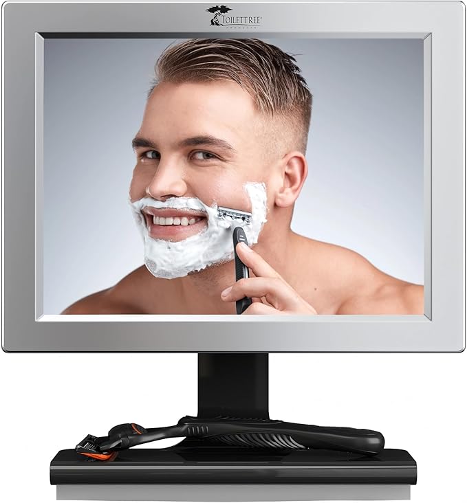 ToiletTree Products Fogless Shower Mirror with Squeegee - Anti-Fog Mirror - Adjustable Shaving Mirror with a Squeegee - Rust-Proof, Impact-Resistance Bathroom Shower Mirror