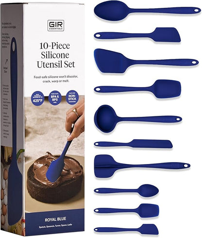 GIR: Get It Right 10-Piece Silicone Essentials Kitchen utensils set - Ladle, Spatula, Flip, Spoon & Spoonula - Non toxic cooking utensils for Nonstick Cookware, Cooking and Baking - Royal Blue