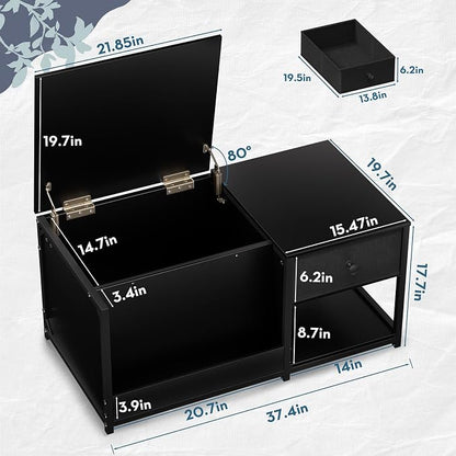 SINPAID Coffee Table with Storage, Rectangular Coffee Tables for Living Room, Modern Coffee Table with Hidden Storage Compartment and Adjustable Shelves, Black