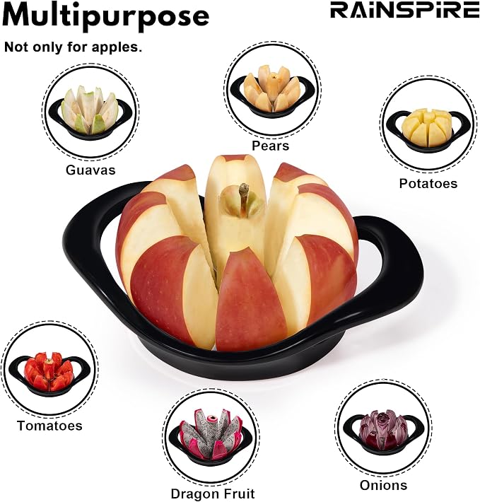 Rainspire Apple Cutter 8 Slices, 8 Blade Apple Slicer and Corer, Apple Corer Tool with Stainless Steel Blades, Super Sharp Fruit Cutter Fruit Slicer (Black)