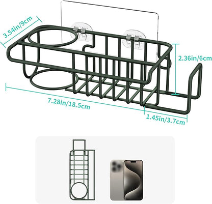 HapiRm Sink Caddy Sponge Holder - No Drill Sponge Holder for Kitchen Sink, Rustproof and Waterproof Kitchen Organizer - Green