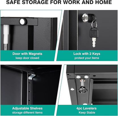 SISESOL Metal Storage Cabinet with Drawer and Locks,Black Garage Storage Cabinet with Locking Doors and Adjustable Shelves,71" Tall Large Metal Cabinets with Magnetic Door for Home,Office,Garage