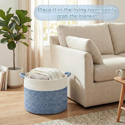 Artfeel 100L Large Cotton Rope Basket, Decorative Woven Blanket Storage for Living Room, Boho Toy Storage & Toy Box for Kids, Versatile Laundry Basket & Nursery Hamper for Blankets(DenimBlue)