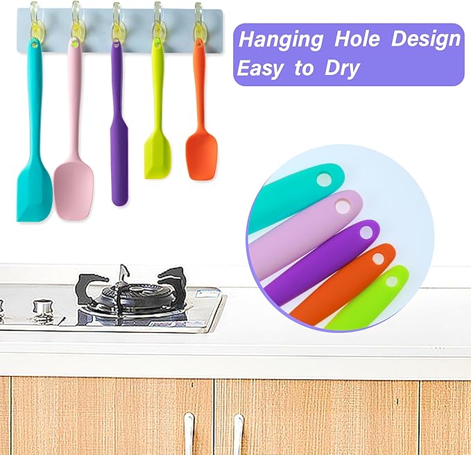 Silicone Spatula Set, 5 Piece Food Grade Rubber Spatulas for Baking, Cooking, and Mixing High Heat Resistant Non Stick Dishwasher Safe BPA-Free (Macaron blue)