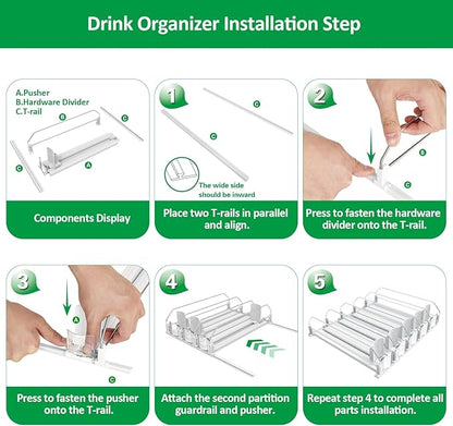 Drink Organizer for Fridge-White Automatic Pusher Glide,12oz 16oz 20oz-Soda Dispenser for Fridge-Holds up to 30 Cans