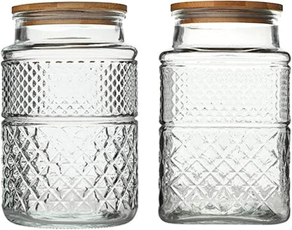 Large Glass Storage Jar, 2 Pack 60 FL OZ Glass Food Storage Containers with Bamboo Lid, Kitchen Laundry Room Organization Decorative Jar for Candy Cookies Coffee Beans Flour Nuts Airtight Glass Jars