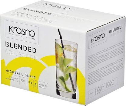 Krosno Highball Glasses, Set of 6, 11.8 oz, Blended Collection, Crystal Glass, Perfect for Everyday, Multipurpose Glasses, Dishwasher Safe, Made in Europe