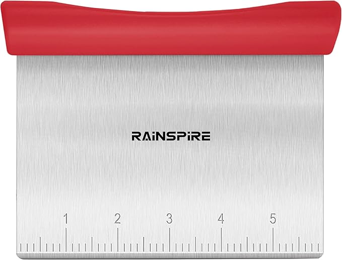 Upgraded 304 Stainless Steel Multi-Purpose Bench Scraper with Measurement Marks, Dishwasher Safe, Dough Cutter for Pizza, Bread and Cookie Dough Vegetable Chopper, Baking Supplies, Red
