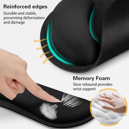 Mouse Pad Black, Ergonomic Keyboard Wrist Rest, Mouse Pad with Wrist Rest Black, Gaming Mousepad with Wrist Support, Memory Foam Wrist Rest Set for Computer Keyboard, Office Desk Accessories